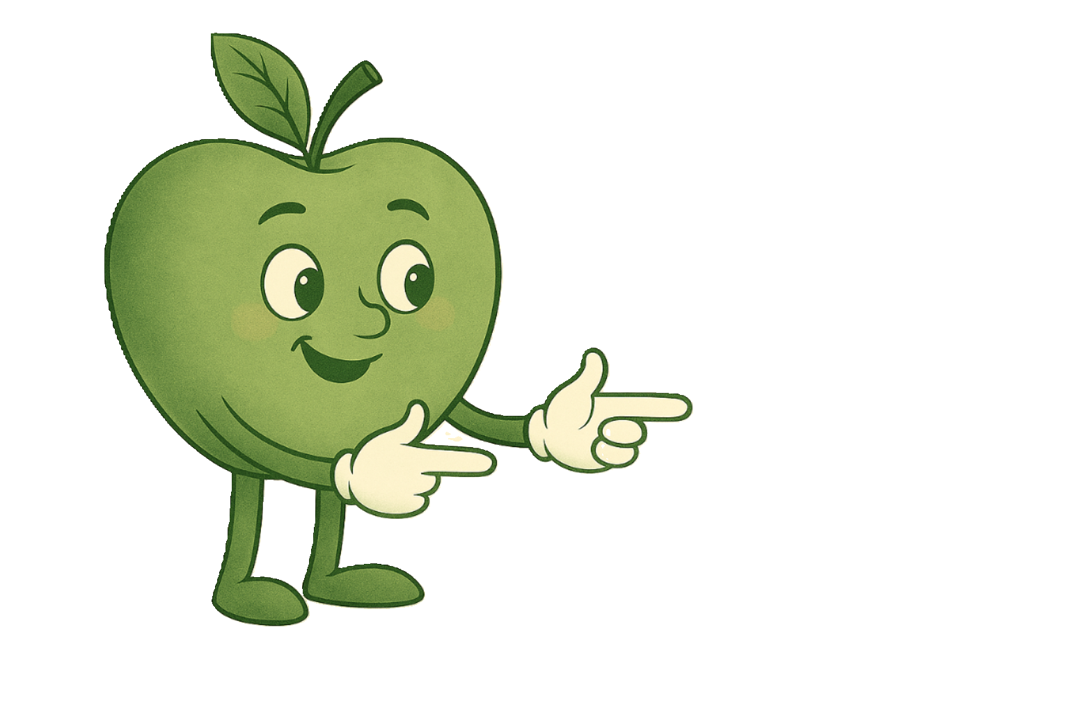 Friendly apple presenting contact info